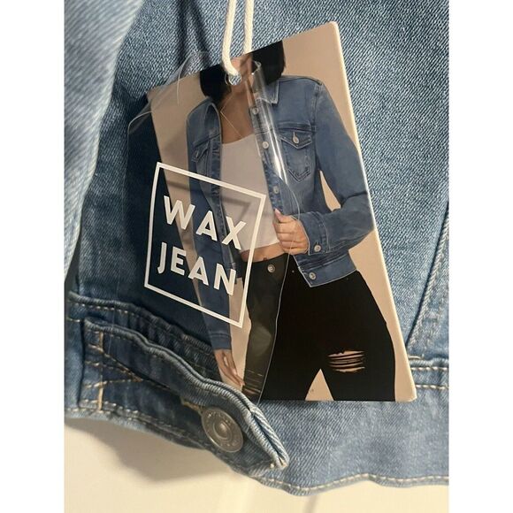 Wax Jean Jacket Womens Medium Denim Trucker Blue Stretch Buttons Long Sleeve NEW - Picture 7 of 11